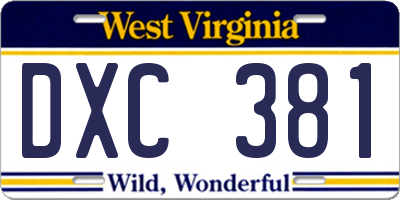 WV license plate DXC381