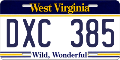 WV license plate DXC385