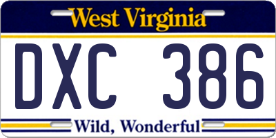 WV license plate DXC386