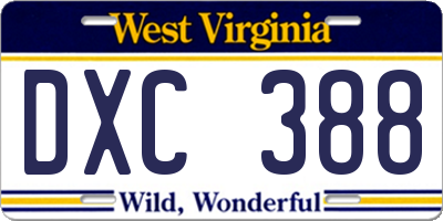 WV license plate DXC388