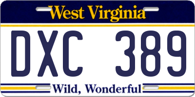 WV license plate DXC389
