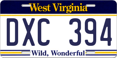WV license plate DXC394