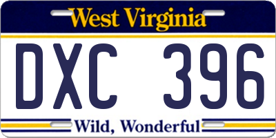 WV license plate DXC396