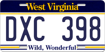WV license plate DXC398