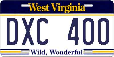 WV license plate DXC400