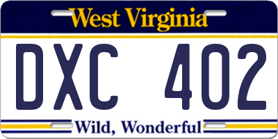 WV license plate DXC402