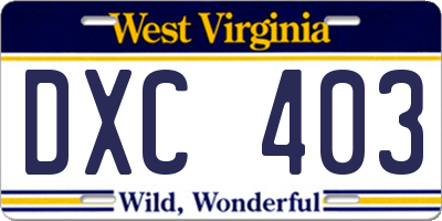 WV license plate DXC403