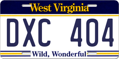 WV license plate DXC404