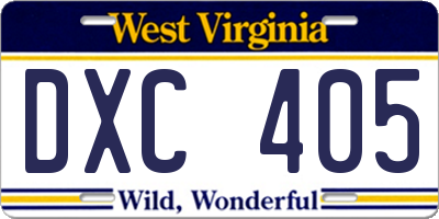 WV license plate DXC405