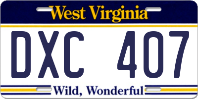 WV license plate DXC407