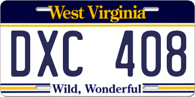 WV license plate DXC408