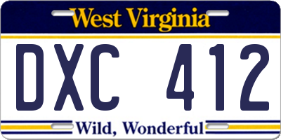 WV license plate DXC412