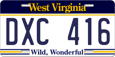 WV license plate DXC416
