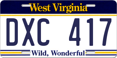 WV license plate DXC417