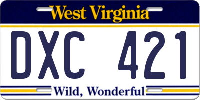 WV license plate DXC421