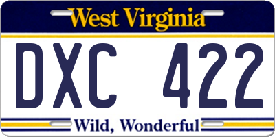 WV license plate DXC422