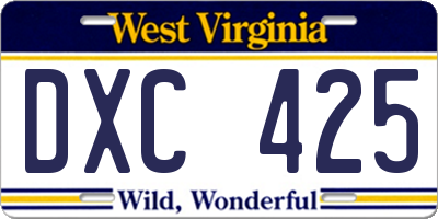 WV license plate DXC425