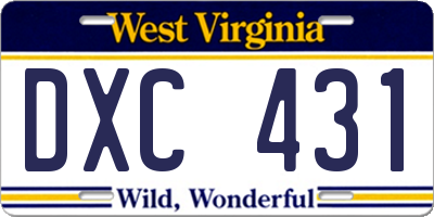 WV license plate DXC431