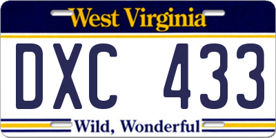 WV license plate DXC433