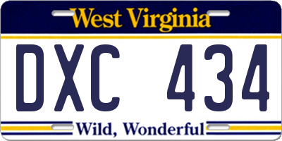 WV license plate DXC434