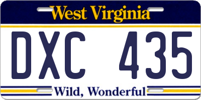 WV license plate DXC435