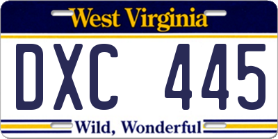 WV license plate DXC445