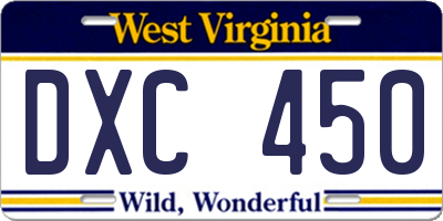 WV license plate DXC450
