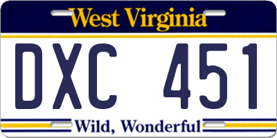 WV license plate DXC451