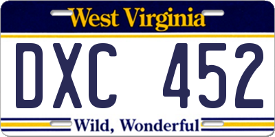 WV license plate DXC452