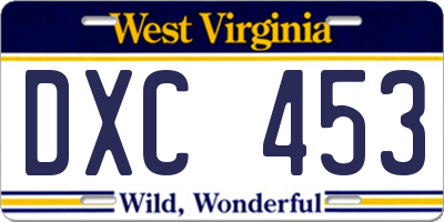 WV license plate DXC453