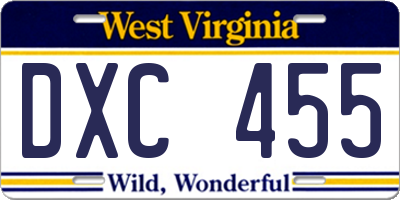 WV license plate DXC455