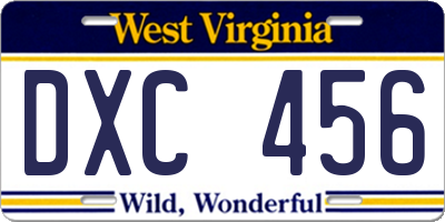 WV license plate DXC456