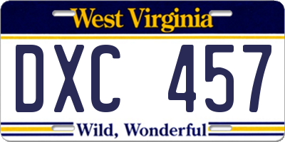 WV license plate DXC457