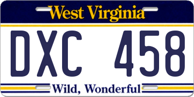 WV license plate DXC458