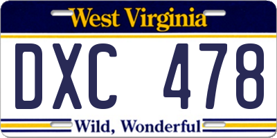 WV license plate DXC478