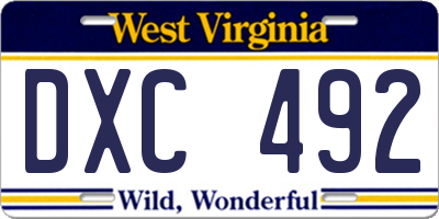 WV license plate DXC492