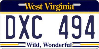 WV license plate DXC494