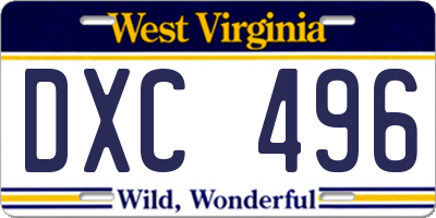 WV license plate DXC496