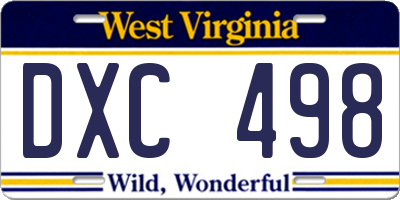 WV license plate DXC498