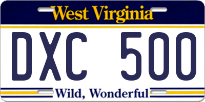 WV license plate DXC500