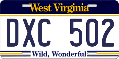 WV license plate DXC502