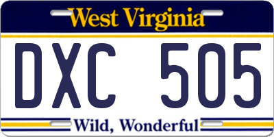 WV license plate DXC505