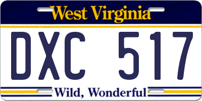 WV license plate DXC517