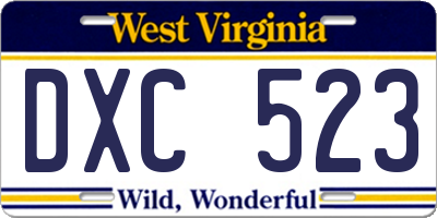 WV license plate DXC523