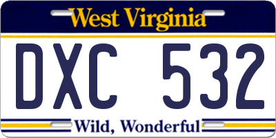 WV license plate DXC532