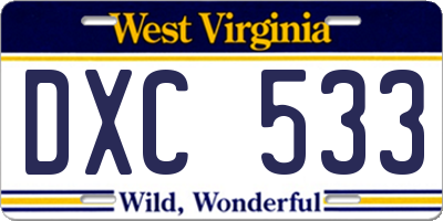 WV license plate DXC533