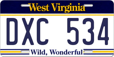 WV license plate DXC534