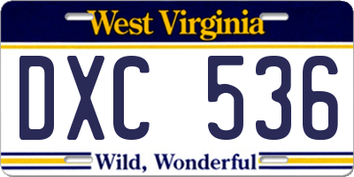 WV license plate DXC536