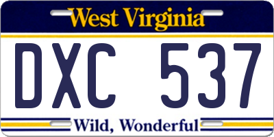 WV license plate DXC537