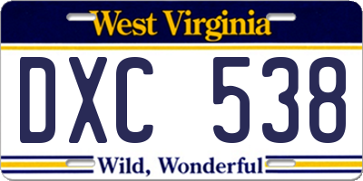 WV license plate DXC538